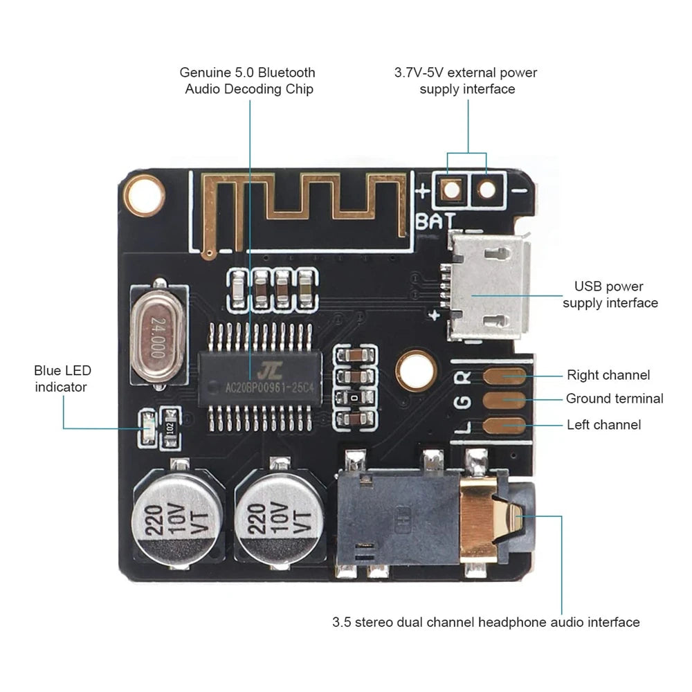 5.0 Bluetooth Audio MP3 Receiver Board Stereo Support