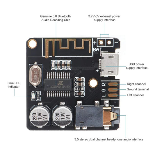 5.0 Bluetooth Audio MP3 Receiver Board Stereo Support