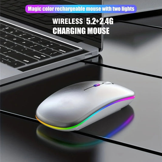 Wireless Mouse with Bluetooth and 2.4GHz (Dual Modes) Rechargeable RGB Ergonomic Silent Click
